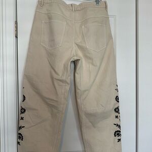 DRIFTWOOD Beige Jeans with Black Floral Embroidery